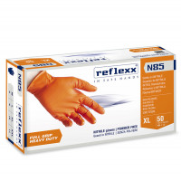 Сверхпрочные резиновые перчатки, нитриловые, оранж, Reflexx N85-L. 8,4 гр. Толщина 0,2 мм. N85-XL